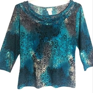 Kim Rogers lg geometric print round embellished collar pullover top. 7000